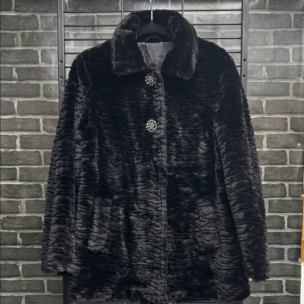 Elegant Black Faux Fur Coat